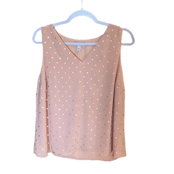 Nine West Tops - Nine West Women’s Large Blush Sleeveless Blouse with Gold polka dots​